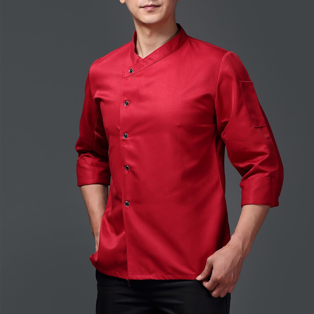 breathable casual chef jacket kitchen catering restaurant service uniform embroidered baking work uniform: Red chef suit / 4XL