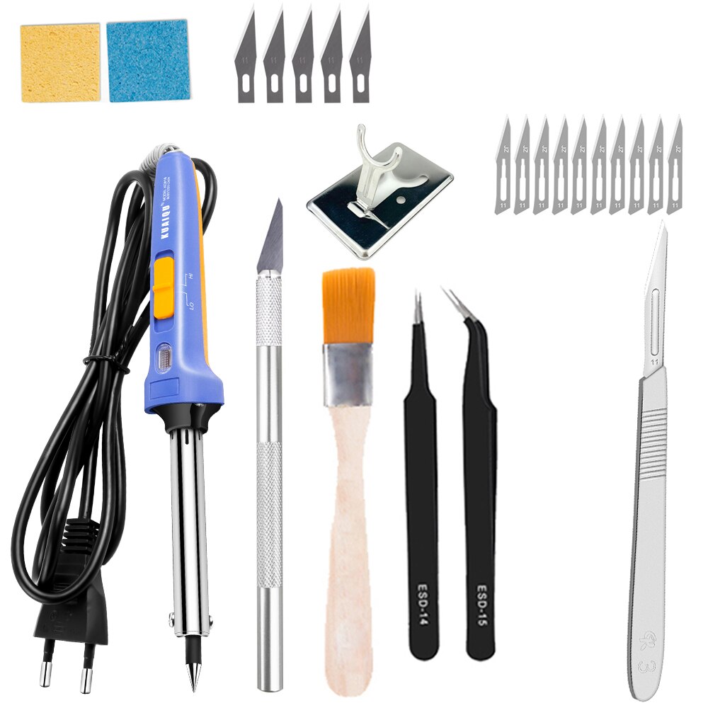 Dual Power 60W Adjustable Temperature Electric Soldering Iron 220V Welding Solder Rework Station Heat Pencil Tips Repair Tool: Set D