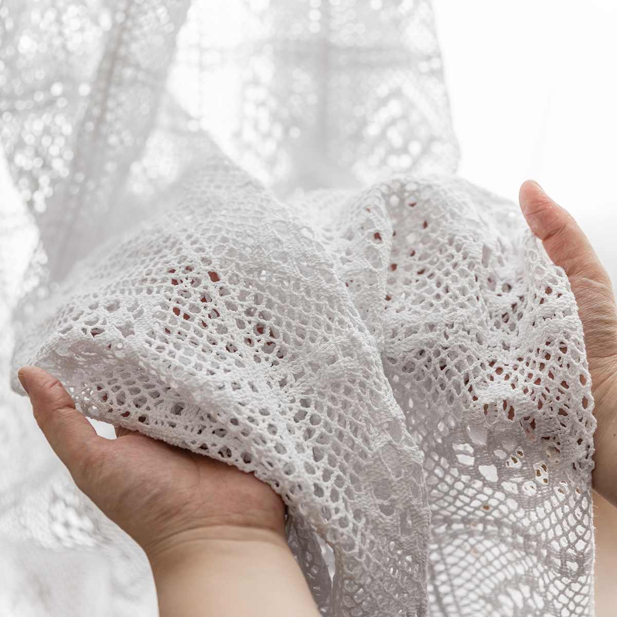 Moderne ajouré dentelle rideaux pour salon Beige/blanc tricot évider fenêtre rideaux pour balcon peut être nappe