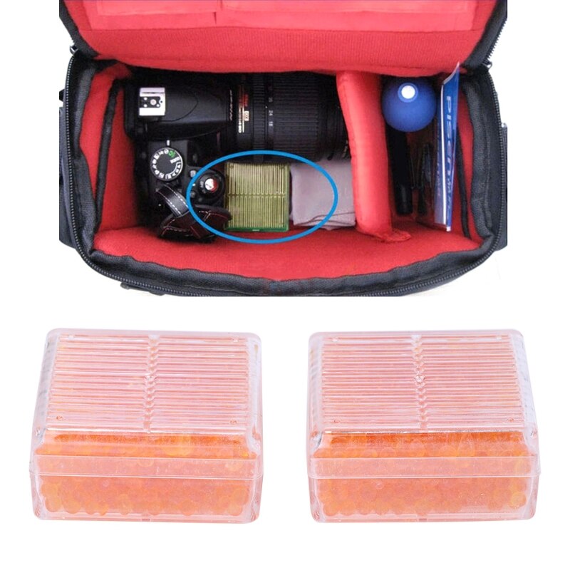 OOTDTY 2Pcs Silica Gel Desiccants Absorb Reusable Mouldproof Dry Box For Camera Orange