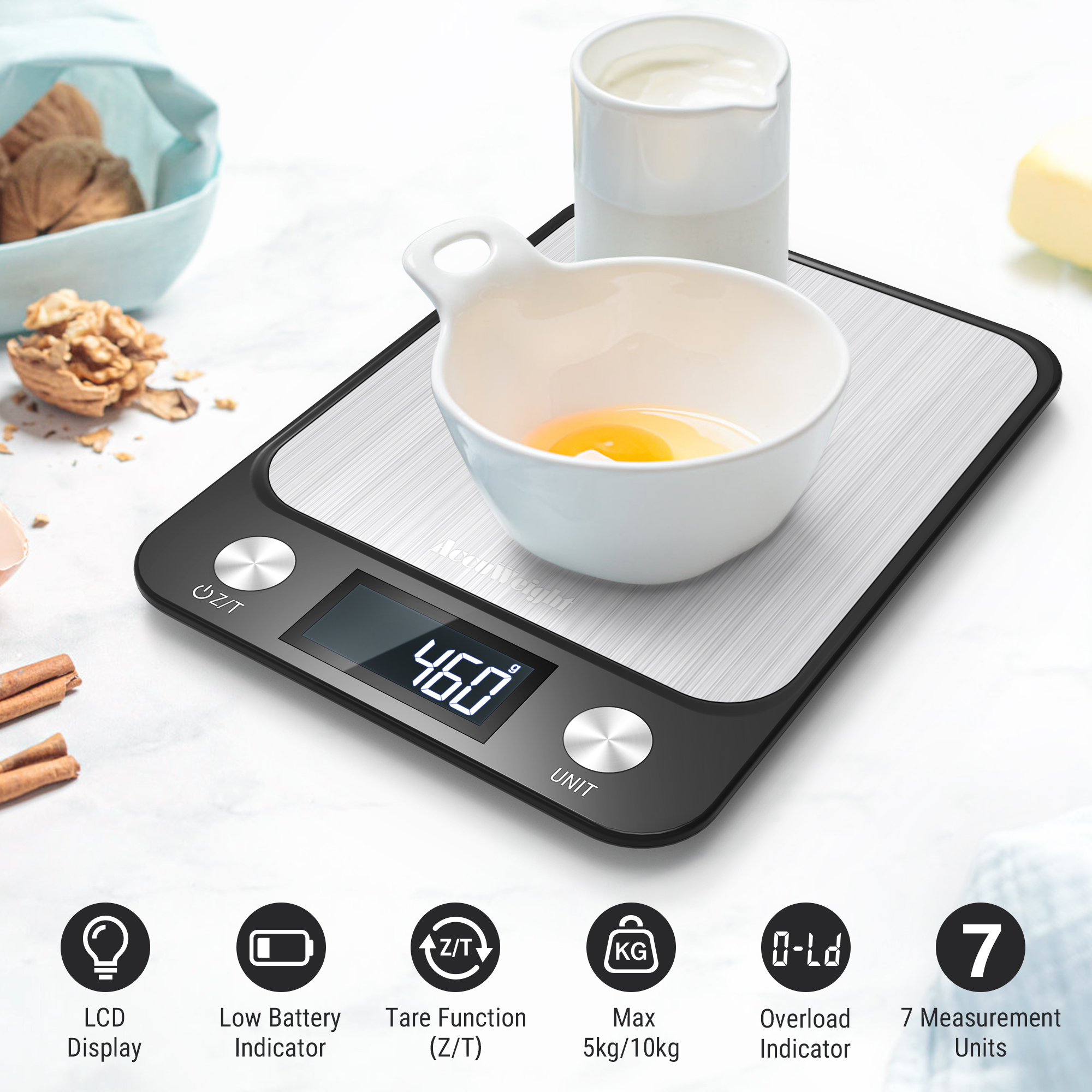 Accuweight-báscula Digital de cocina CX2018, balanza de acero inoxidable para pesar alimentos, herramienta de cocina con Sensor de alta precisión, 10KG
