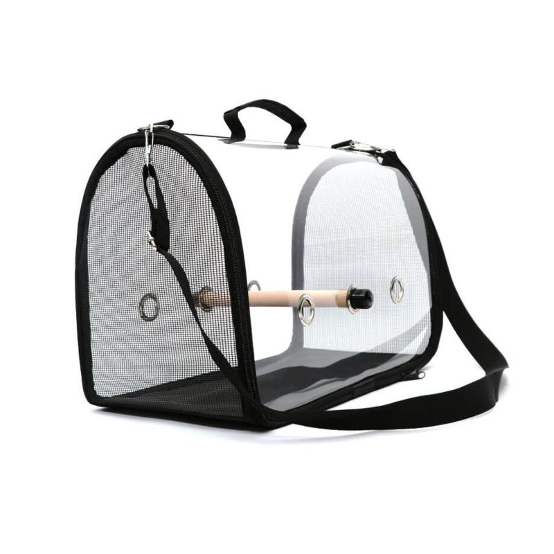 Cage de Transport d&#39;oiseaux en plein air, sac de voyage pour perroquet spatial en PVC respirant, sac à dos de sortie avec perchoir: Black