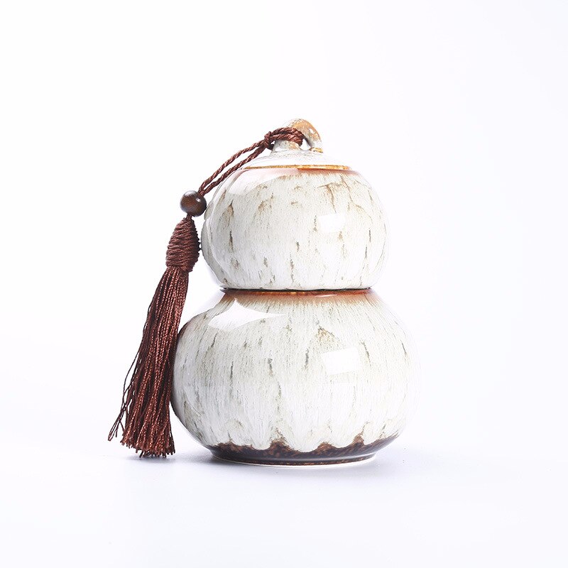 Calebasse forme de gourde Caddies à thé Mini boîtes de rangement en céramique feuilles de thé conteneur en céramique organisateur maison salon de thé à manger boîte de thé: white
