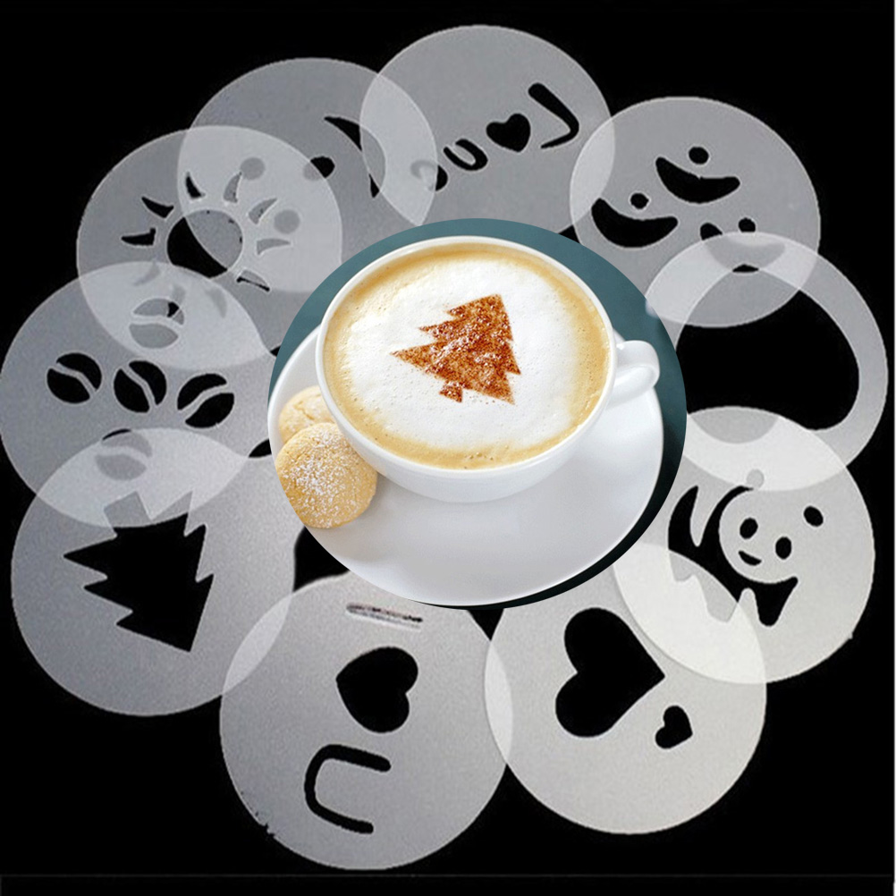 16 stuks koffiekunstdecoratiesjablonen, cappuccinokunstsjablonen, sjabloon, strooibloemen, stofdoek, spray voor koffiedecoratie
