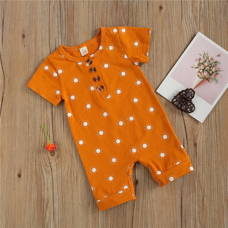 Peuters Zon Printing Playsuit Baby Jongen Korte Mouw Knop Romper Baby Ronde Kraag Kleding