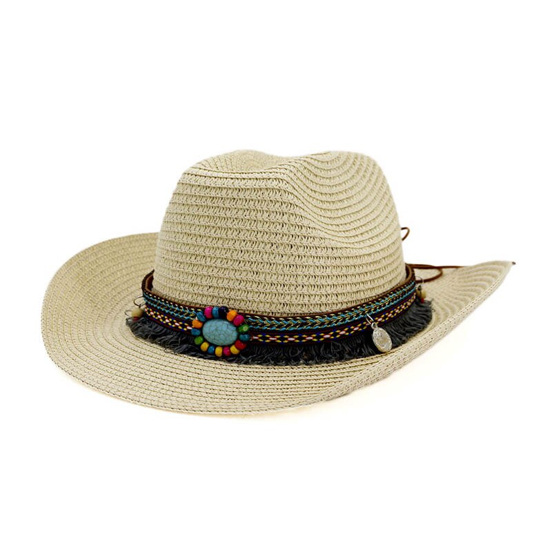Western cowboy stråhatt etnisk stil håndlagde vevde cowboyhatter for kvinne mann dusk sommer western sombrero solhatt solskjerm: 3