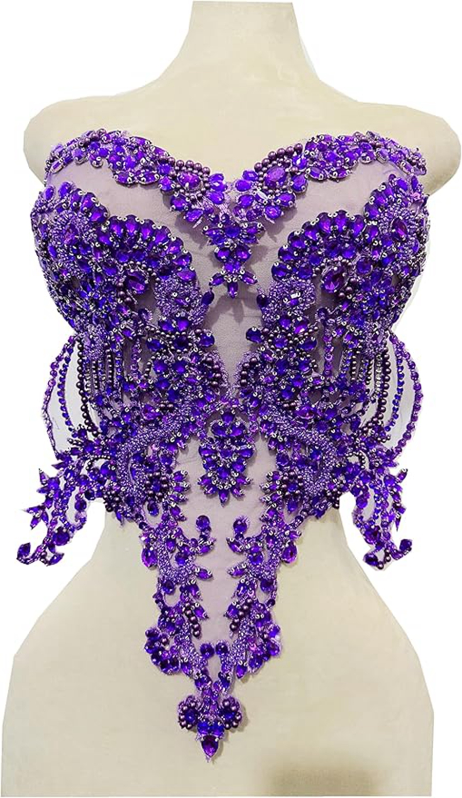 Pedrería hecha a mano dorada/azul/Verde/ren/blanca en corpiño de encaje, apliques de cuentas de costura, parches de adorno de piedras, accesorio para vestido: Morado