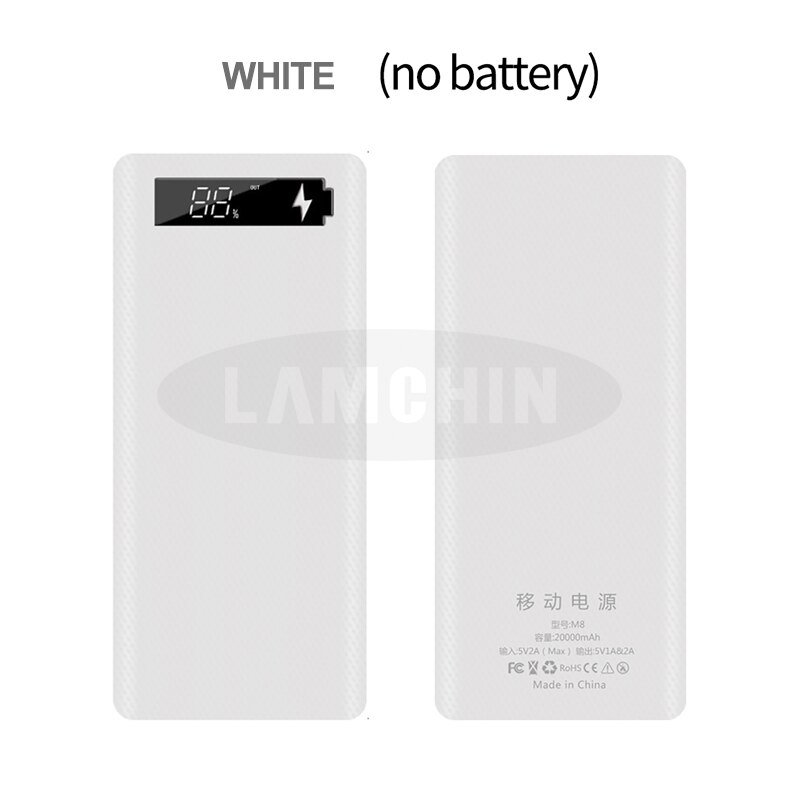 8*18650 Dual Usb Power Bank Batterij Box Shell 5V/2A 10W Snel Opladen Diy Charger case Voor Iphone Samsung Met Pakket: White digital