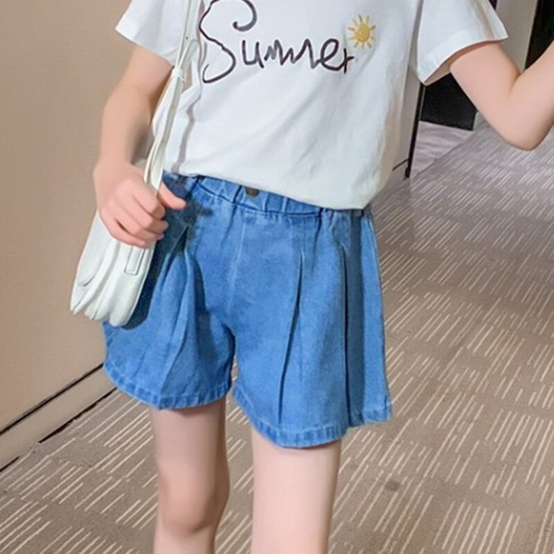 2022 Fashion New Girl Denim Culottes bambini Casual Jeans corti allentati pantaloni Teen Trend pieghettato bambini gonna allentata pantaloni 3-12 Y