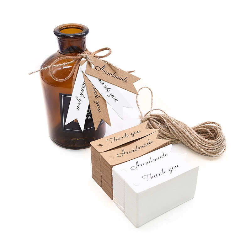 100 Uds. Etiquetas para colgar de papel Kraft blanco con etiqueta de cuerda etiquetas de productos para boda Favor galletas bolsa de dulces suministros de embalaje