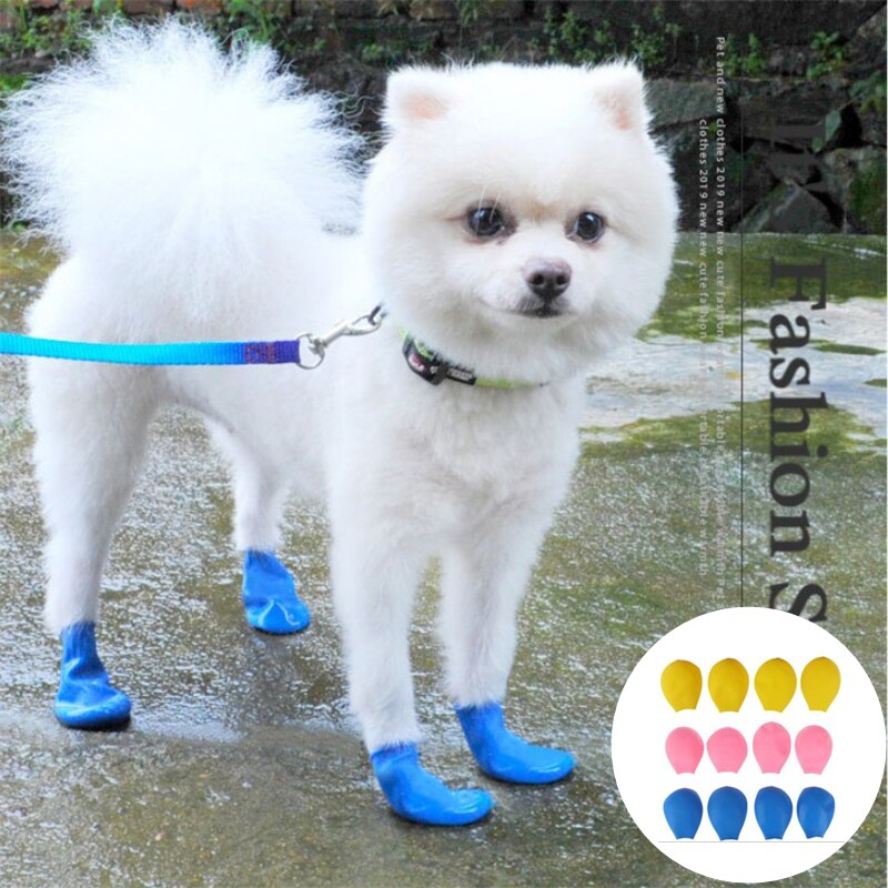 4 Stks/partij Waterdichte Hond Schoenen Regen Laarzen Voor Chihuahua Ballon Type Rubber Draagbare Honden Antislip Outdoor Schoenen sokken Set