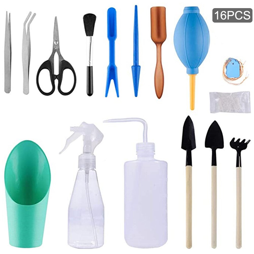 16pcs/set Home Transplanting Tool Set Landscape Succulent Planting Watering Bottle Seedling Shovel DIY Mini Rake Outdoor Garden