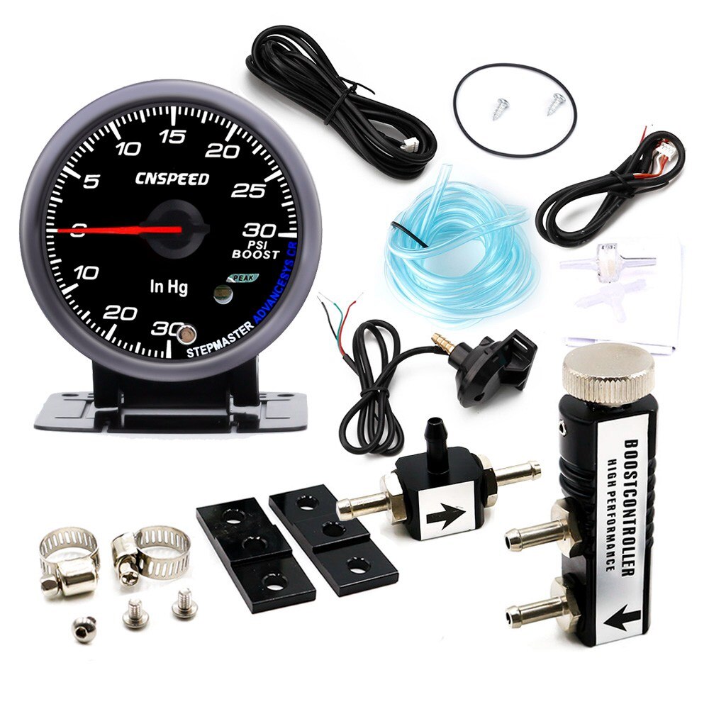 CNSPEED 60MM Car Turbo Boost Gauge PSI With Sensor Black Face White& AMBER Lighting turbo boost meter & Adjustable Controller: black Controller