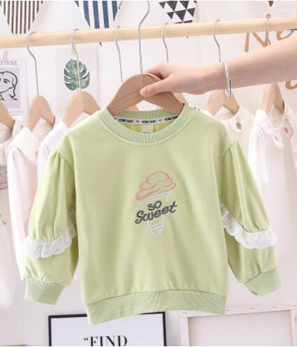 Baby Meisje Zoete Kant Trui Lente Herfst Lange Mouwen Base Shirt Meisjes Tops Kids Baby Meisjes Doeken: green / 9M(70CM)