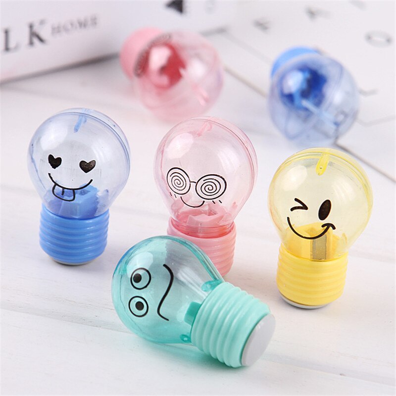1 Pcs Cute Bulb Style Pencil Sharpener Small Plastic Smile Emotions Manual Pencil Sharpeners School Office Supplies