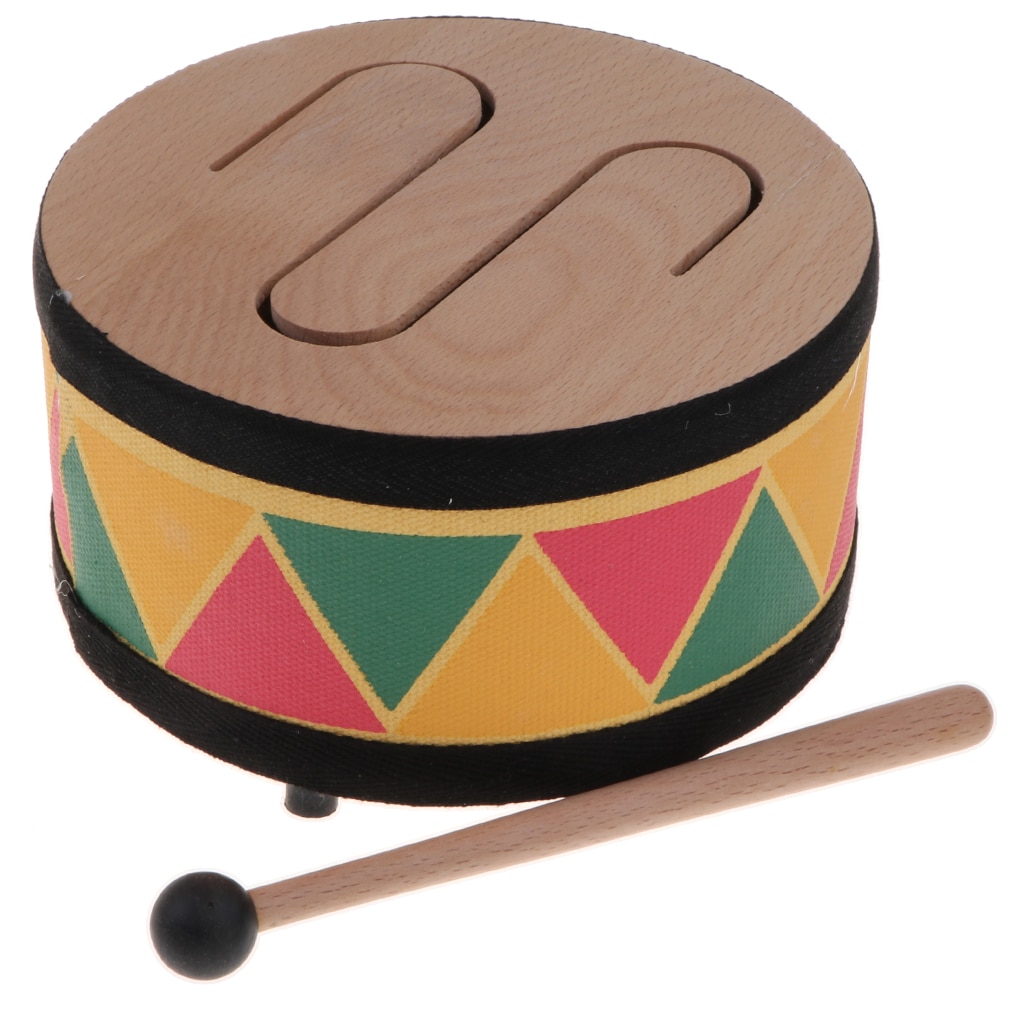 Instrumento de percusión de tambor redondo de tres tonos de madera, Juguete Musical para niños,