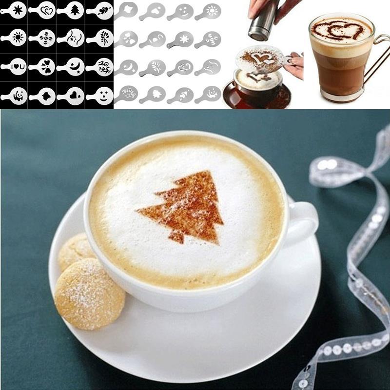 Art Coffee Stencils Decorating Latte 16 PCS/Set Coffee Tool C0ffee Decorating Mold Shaker