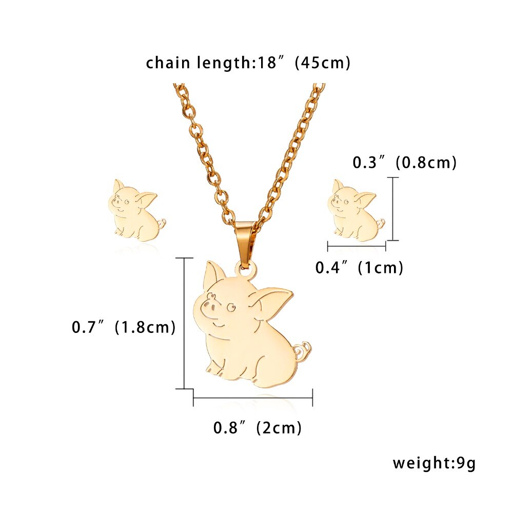 Rinhoo Cute Cat Pig Horse Gold Color Stainless Steel Sets Pineapple Heart Deer Necklace Earrings Jewelry Set Wedding Jewelry