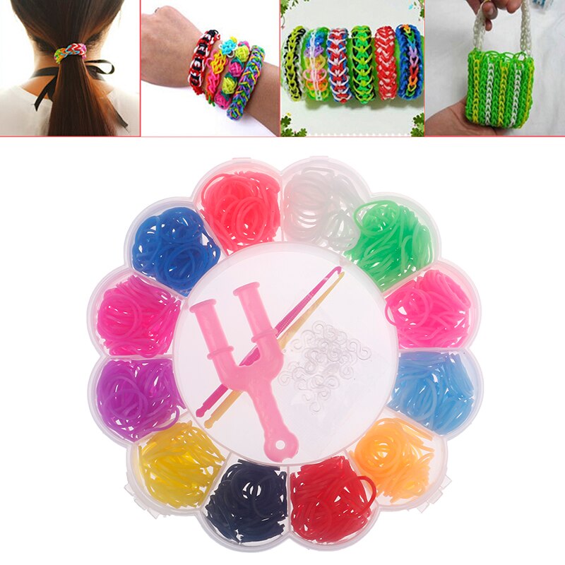 600 Pcs Kleurrijke Rubber Loom Bands Weave Elastische Armband Maken Tool Diy Set Kit Doos Meisjes Kinderen Speelgoed Voor kinderen