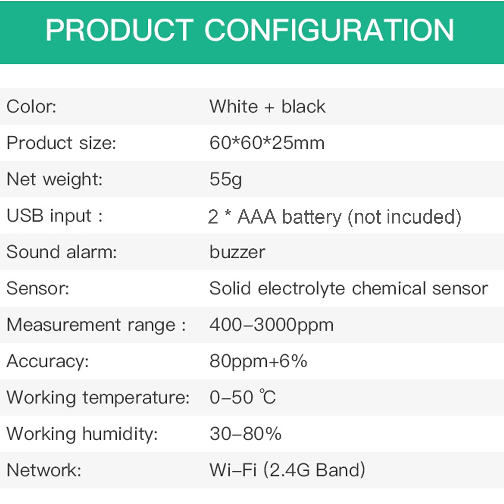 WiFi CO2 Detector Carbon Dioxide Monitor Over Standard Concentration Alarm Function Time Weather Display with Perthings APP