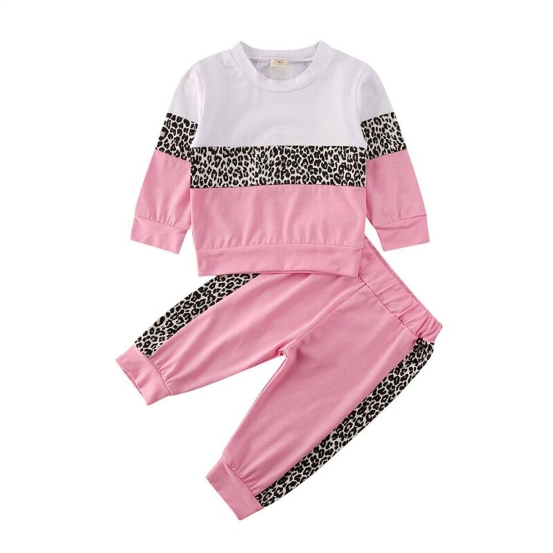 1-5 år småbarn barn bebis flicka kläder t-shirt toppbyxor leopard outfits träningsoverall set: 4-5 år