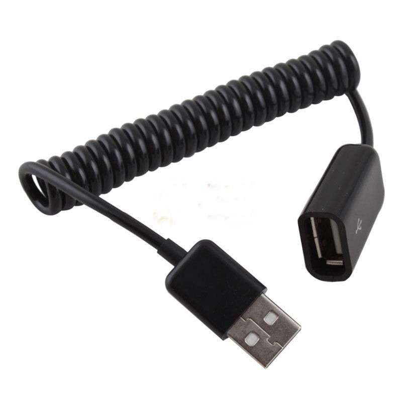 1Pc Opgerolde Spiraal Kabel Usb 2.0 Man-vrouw Extension Adapter Cable Cord Black Voor Pc/Laptop