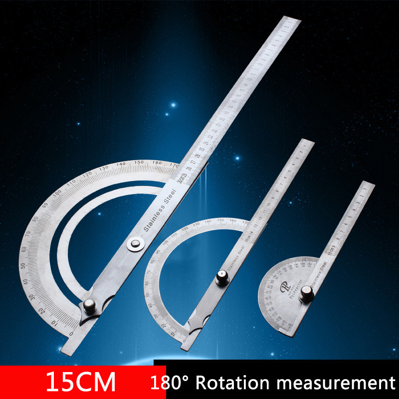 Stainless Steel Round Head 180 degree Protractor Angle Finder Rotary Measuring Ruler Machinist Tool 15cm Craftsman Ruler