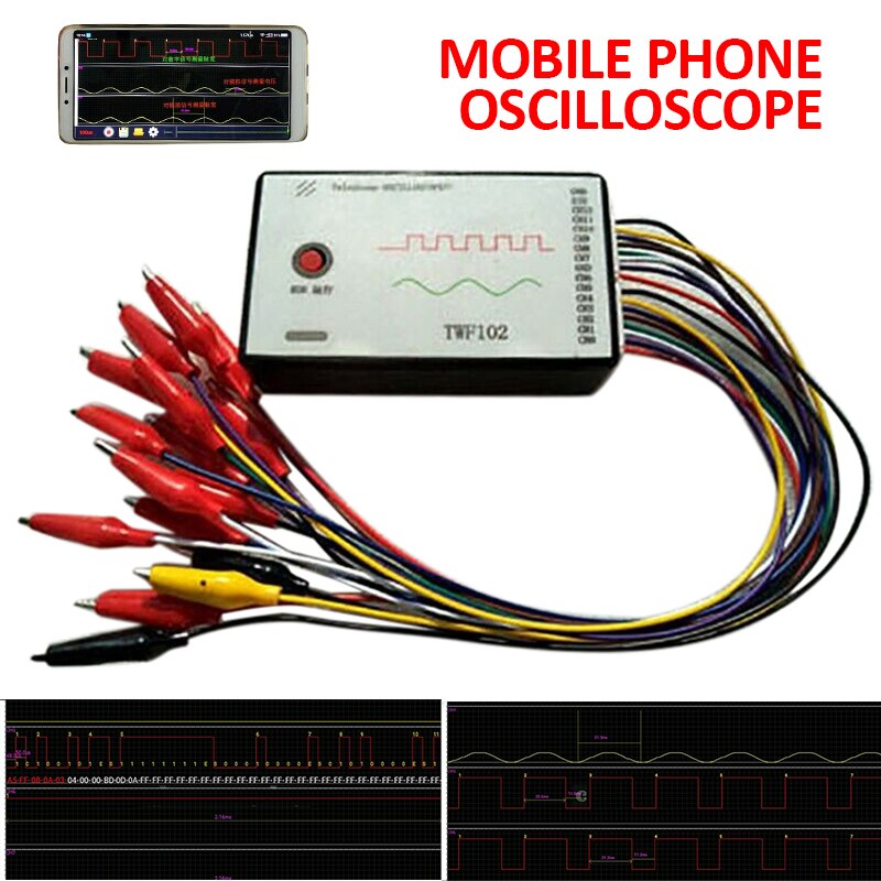 Osciloscopio de teléfono móvil, 10KHz, frecuencia de muestreo, 13 puertos de muestreo de señal, TWF102 para analizador lógico Android, oscilador Digital