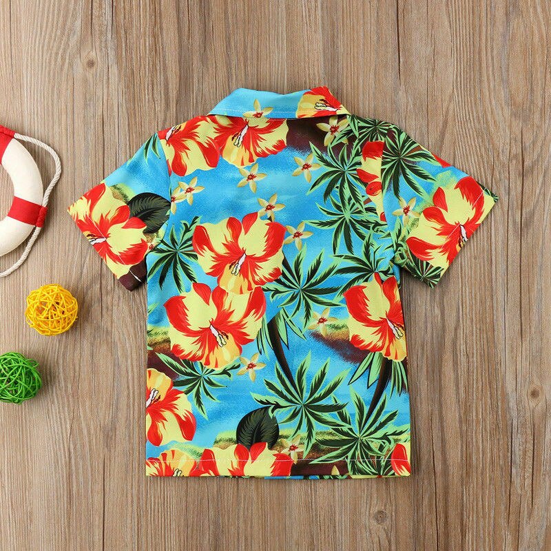 Crianças bebê meninos hawaiian algodão acampamento turndown colarinho camisa flores tropicais impressão camisa topos