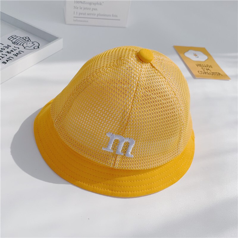 Gorros de algodón para bebés de 1 a 3 años de edad, sombrero de bebé de malla de verano, sombreros para el sol para niña, gorros transpirables para niños: yellow
