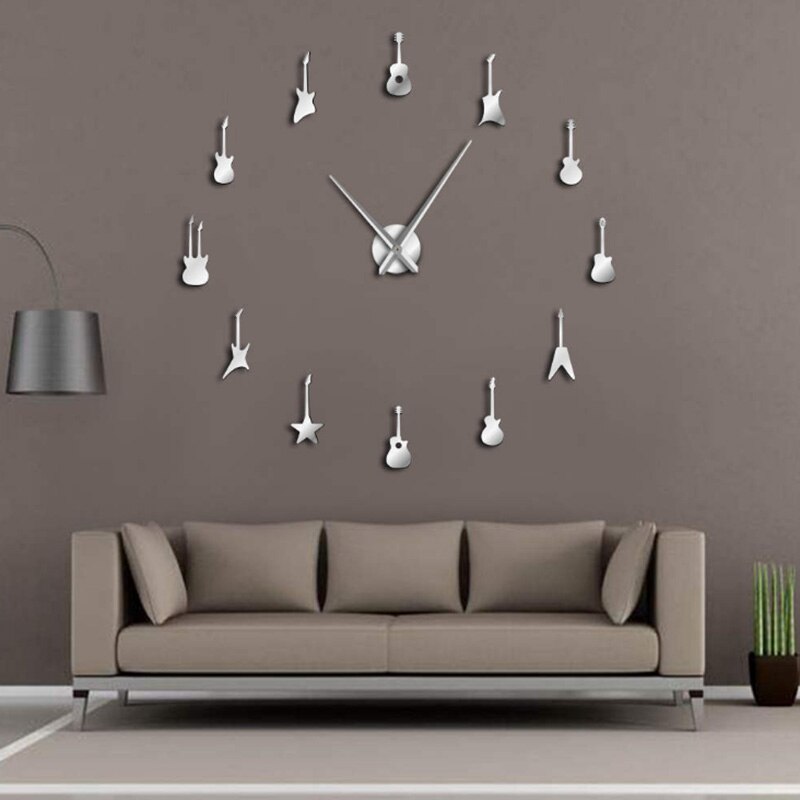 110 cm X 110 cm głaz rolka gitara zegar ścienny odmiany muzyki Horloge Diy akrylowe naklejki na lusterka 3d duże zegary ścienne domu wystrój