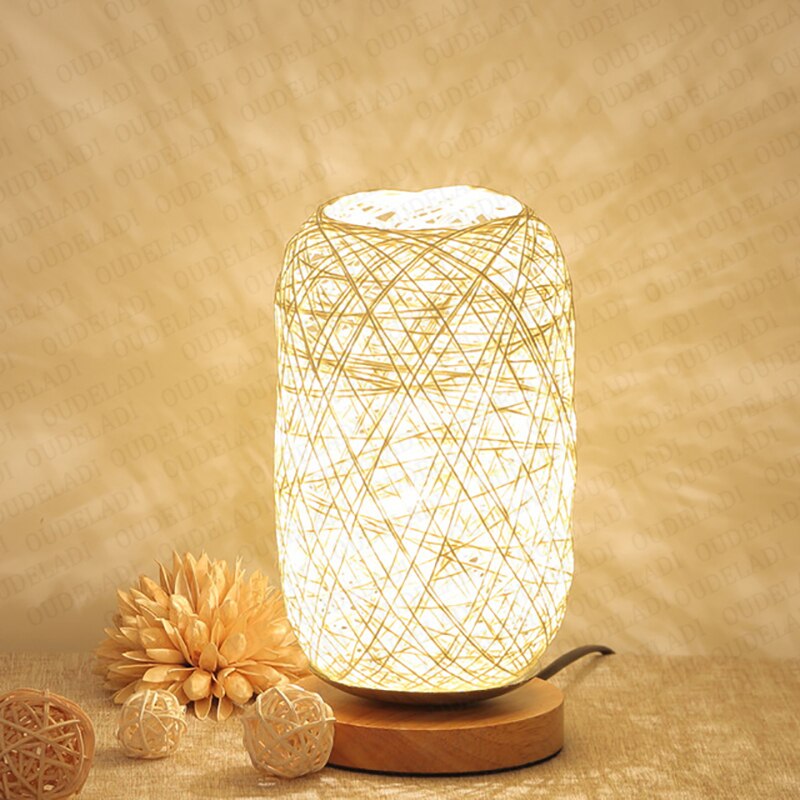 Holz Rattan Schnur Ball Lichter Tisch Lampe Zimmer Heimat Kunst Dekor Schreibtisch Licht