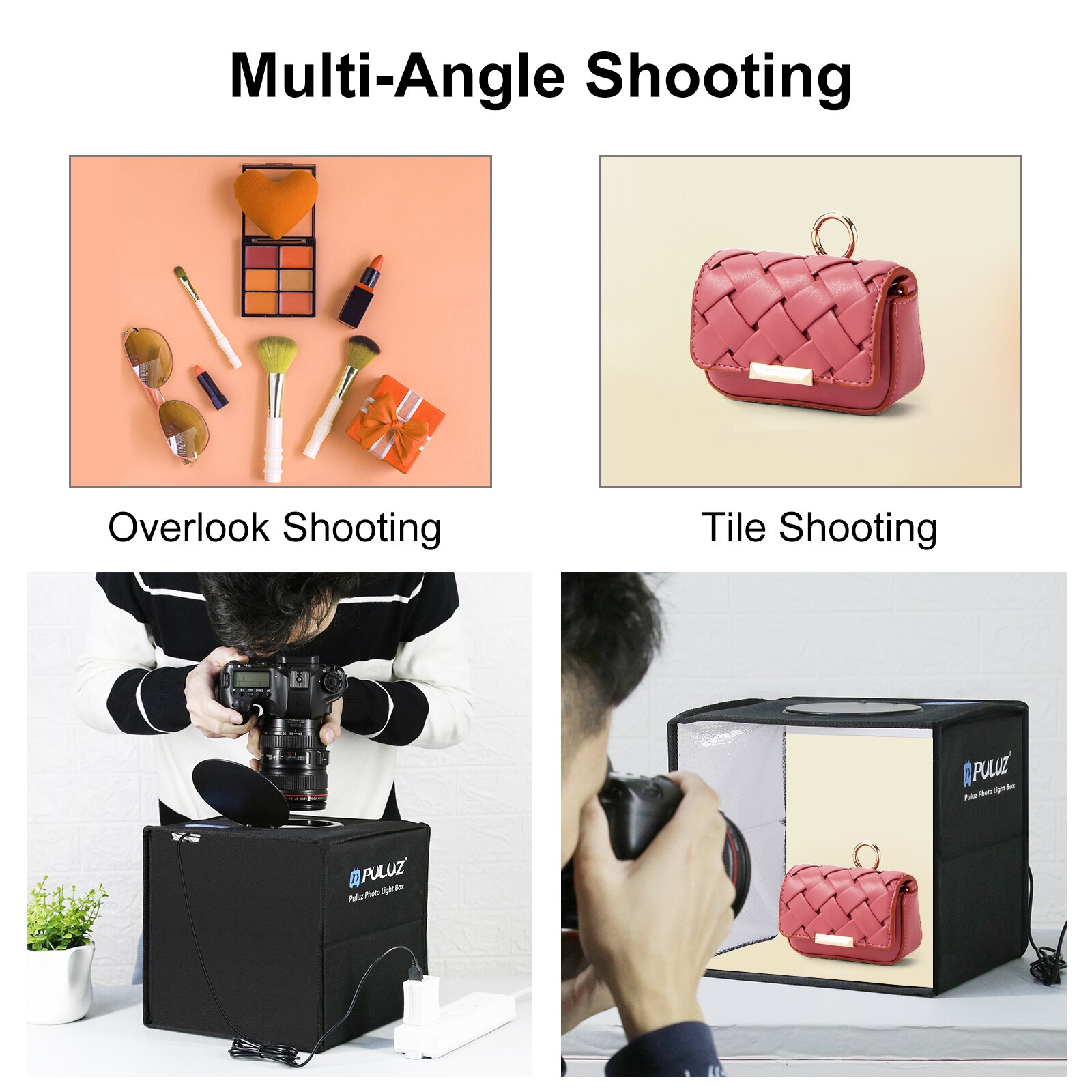 Puluz Mini caja de estudio fotográfico portátil Kit de anillo LED 3 modos de luz Softbox con fondos de 6/12 colores,Caja de luz de fotografía plegable de 25 cm / 30 cm / 40 cm, caja de tiro para fotos