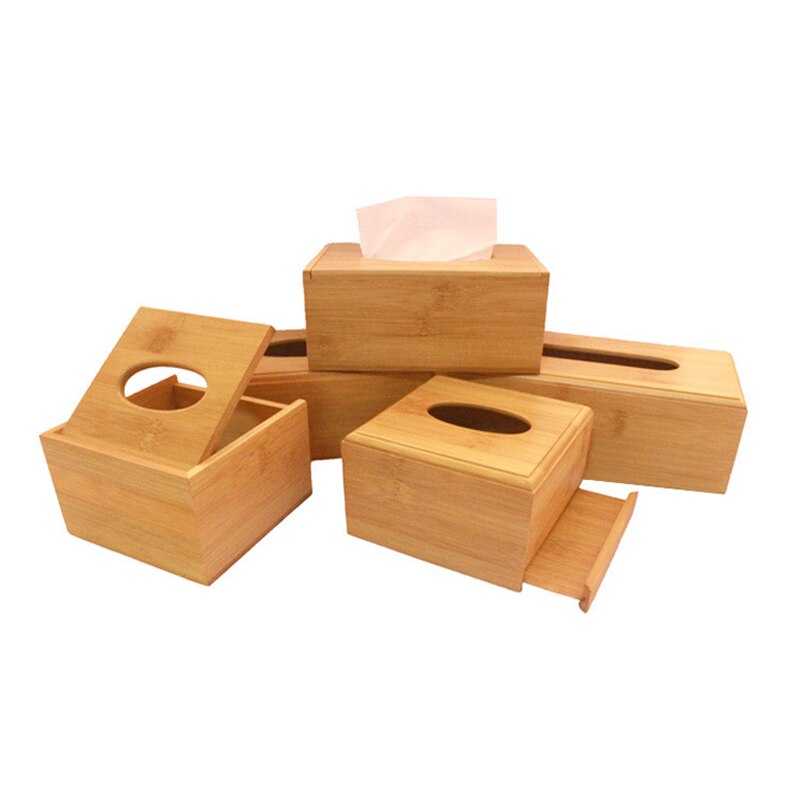 Bamboo Tissue Box Holder Storage Wood Paper Box Dining table Wooden Napkin Holder Tissue Case Canister Organizer Home Decoration