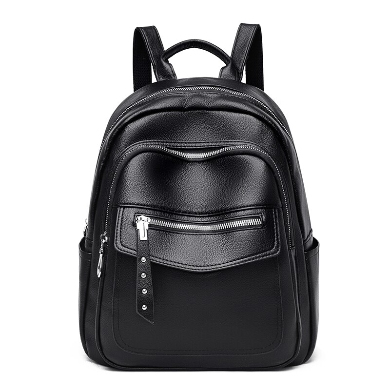 Zwart Lederen Rugzakken Voor Vrouwen Grote Capaciteit School Rugzak Tienermeisje Boek Tas Effen Kleur Reizen Backbag Sac Een dos: black-65002