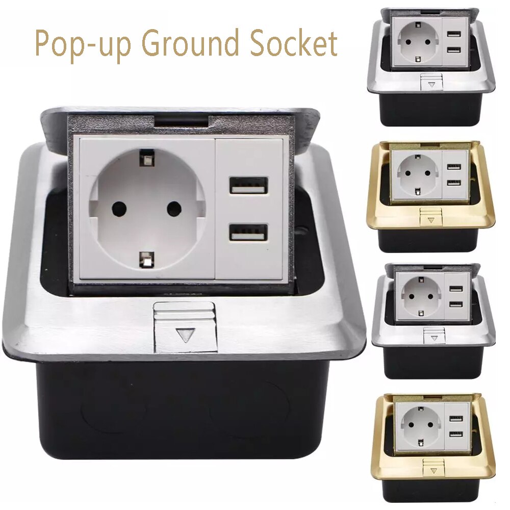 2 Position Multifunctional Ground Socket Waterproof Pop-up Ground Floor Socket With USB Charging Port EU Standard Hidden Sockets