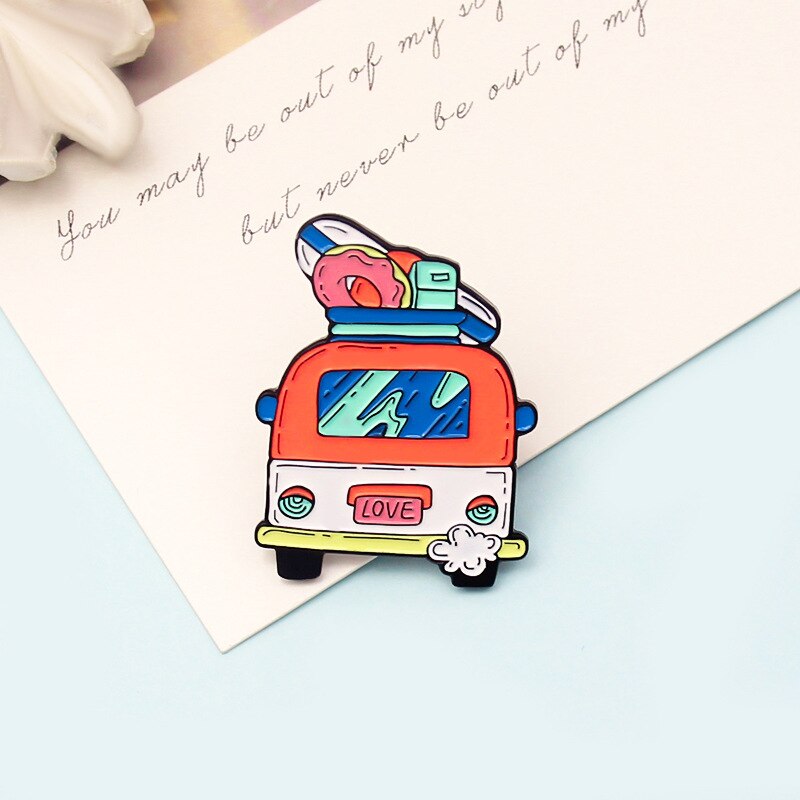 Broche de voiture en alliage pour femme, épingles en émail, voiture, Bus, voyage, , paysage, amour, , Badge, bijoux