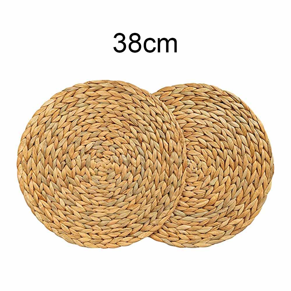 Manteles Individuales redondos de mimbre Natural, tapetes tejidos para mesa de comedor, calor, posavasos, 38/35/30cm, 2 unidades: 38cm