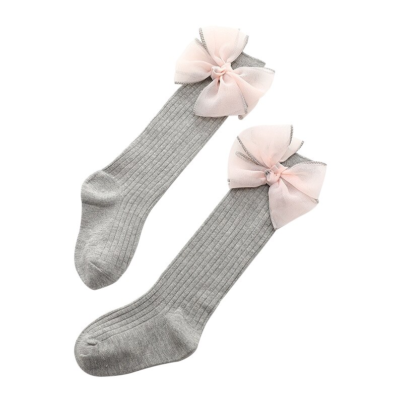 Baby Knee High Socks for Girls Lace Big Bow Socks Soft Cotton Autumn Winter Kids Long Socks: style1gray