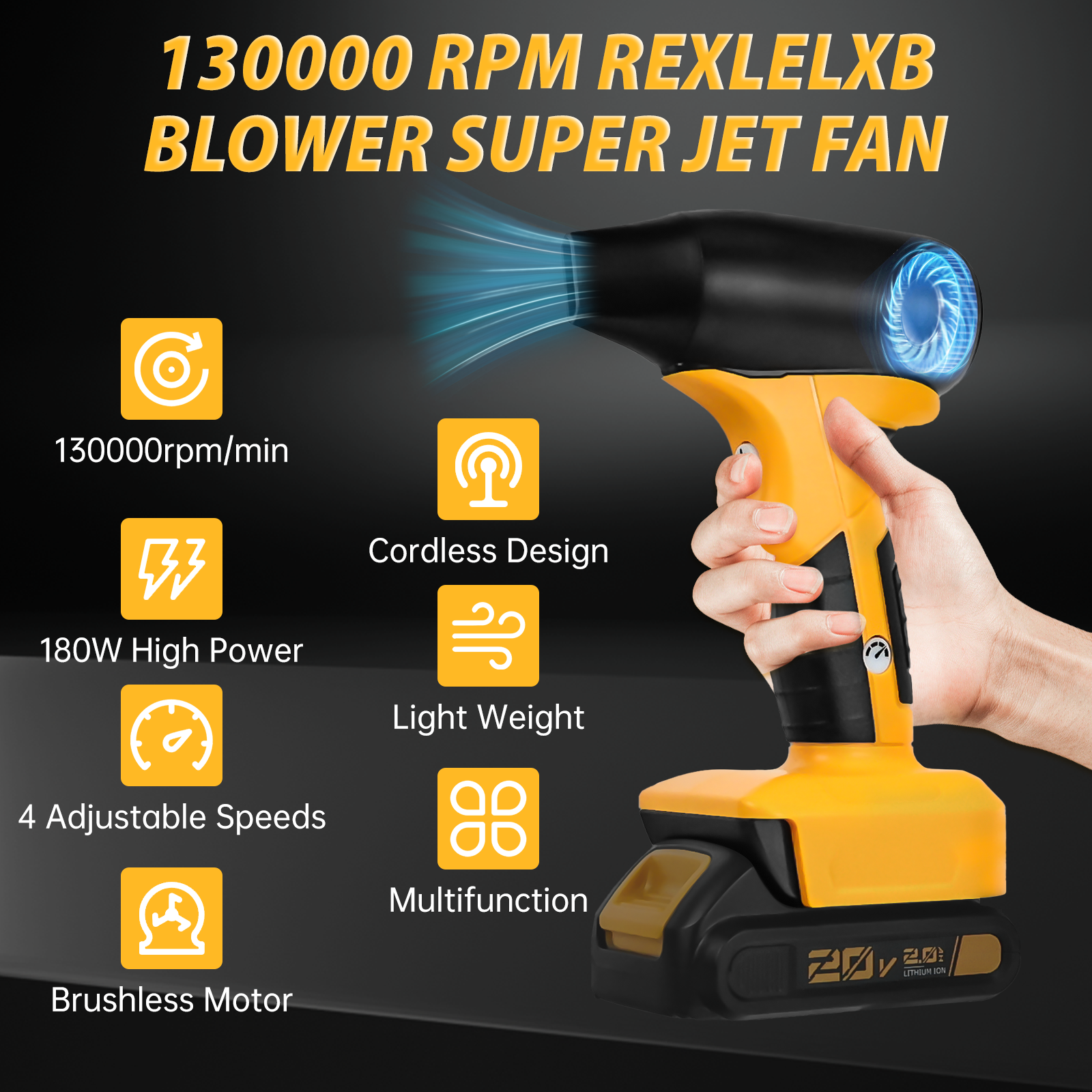Borstelloze Jetblower Voor Dewalt 20V Batterij 130000Rpm 4-Speed Control Draagbare Gewelddadige Turbo Fan Elektrische Luchtstofdoek (Geen Batterij)