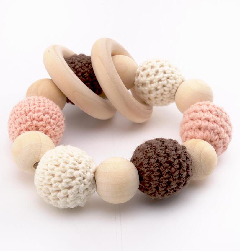 1pc Baby Rassel Holz Runde Perlen Häkeln Perlen Baby Armbänder Holz Zahnen Spielzeug DIY Handwerk Zubehör Kauen Spielzeug: type 3