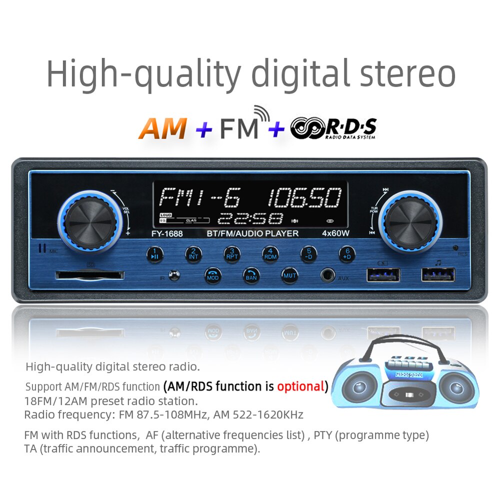 Dual Usb Auto Multimedia Speler Autoradio Coche Rds Bluetooth Aux Stereo Audio MP3 Radio Para Auto Elektronica Autoradio 1 din