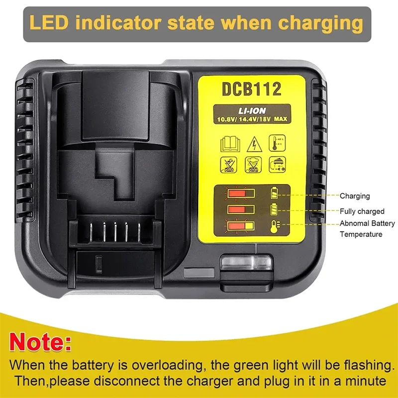 DCB112 for Dewalt Battery Charger Replacement for Dewalt 12V 20V Lithium-Ion Battery DCB205 DCB112 DCB201 DCB200 DCB612 DCB609