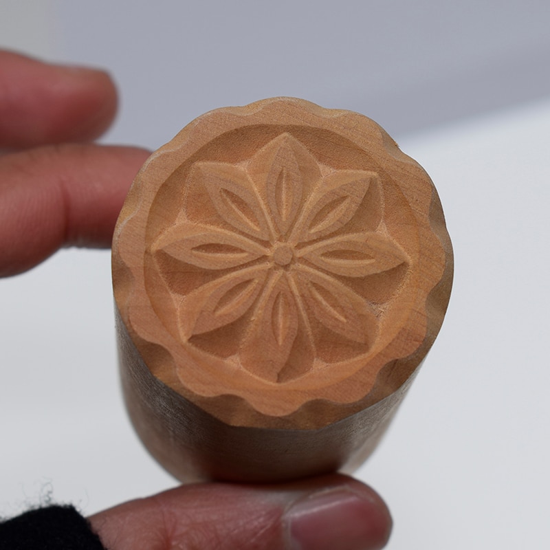 Solid Wood Emboss Stamp Flower Sculpture model cer... Grandado