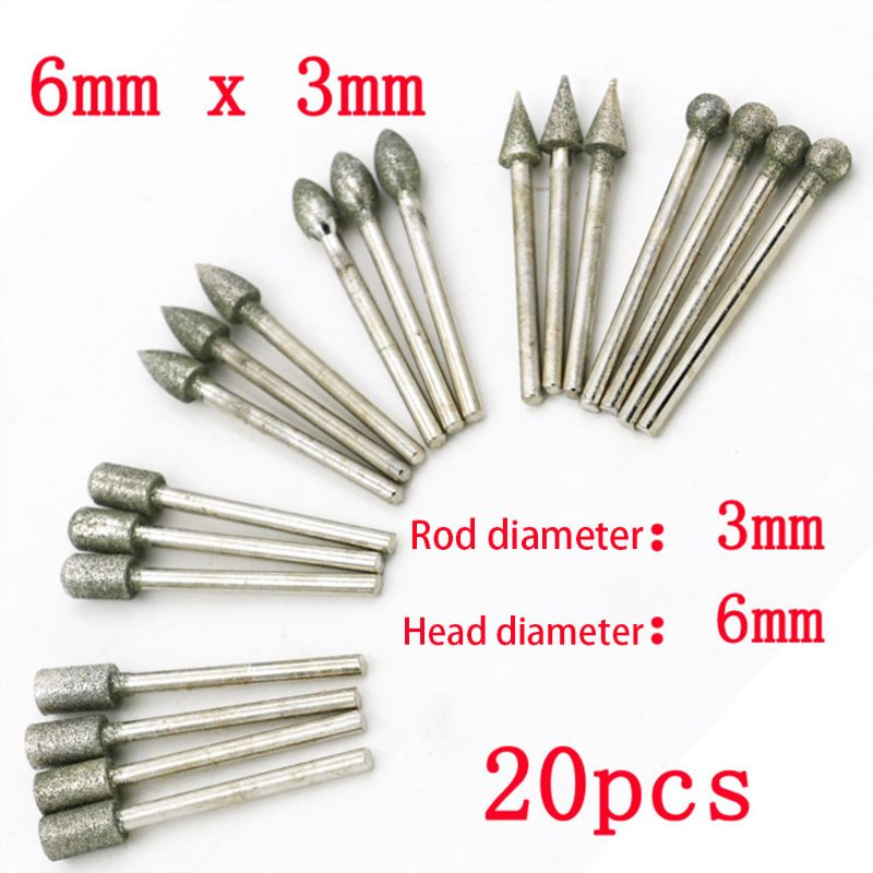 20/pcs 6X3mm Diamond Rotary Tool Sintered Diamond Burs Abrasive Grinding Head Accessories Diamond Bits