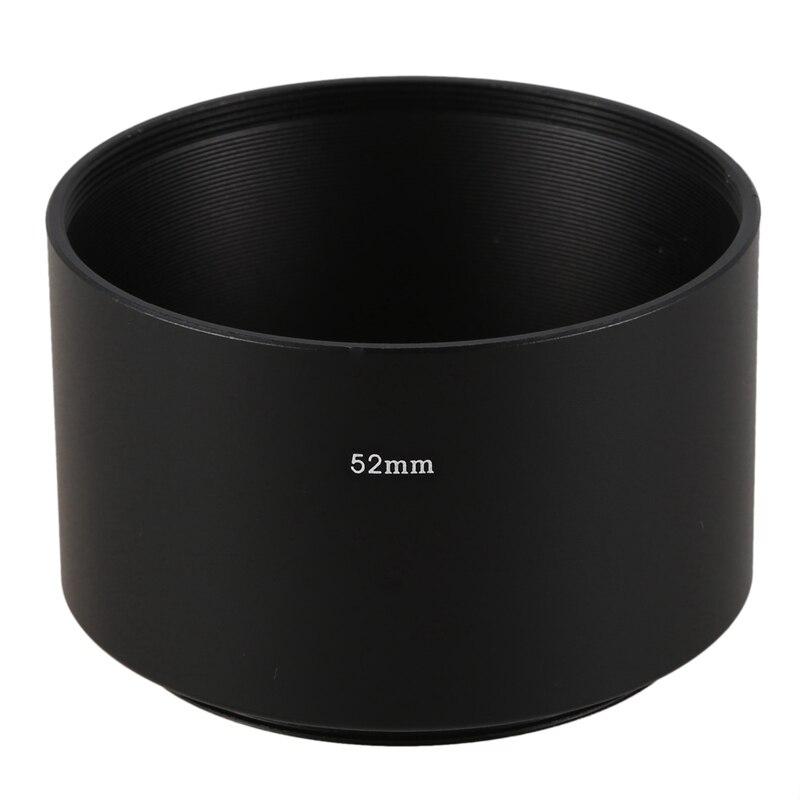 Tapa de cubierta de lente de cámara y 52Mm para filtro de cámara, 1 pieza de plástico negro texturizado, montaje de rosca de 52Mm, parasol de lente de Metal