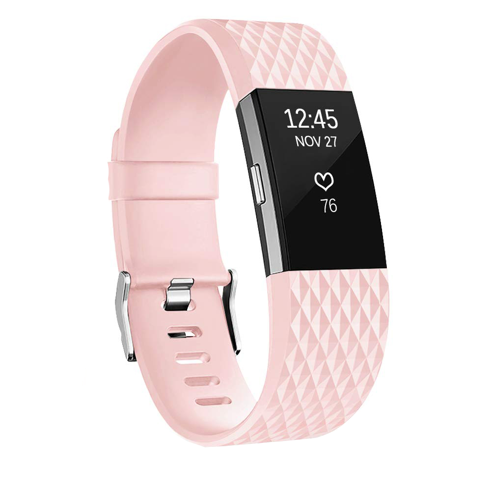 Correa de muñeca de silicona suave banda para Fitbit Charge 2 pulsera de reloj inteligente para cargar bits 2 pequeños y grandes: Rosa / S