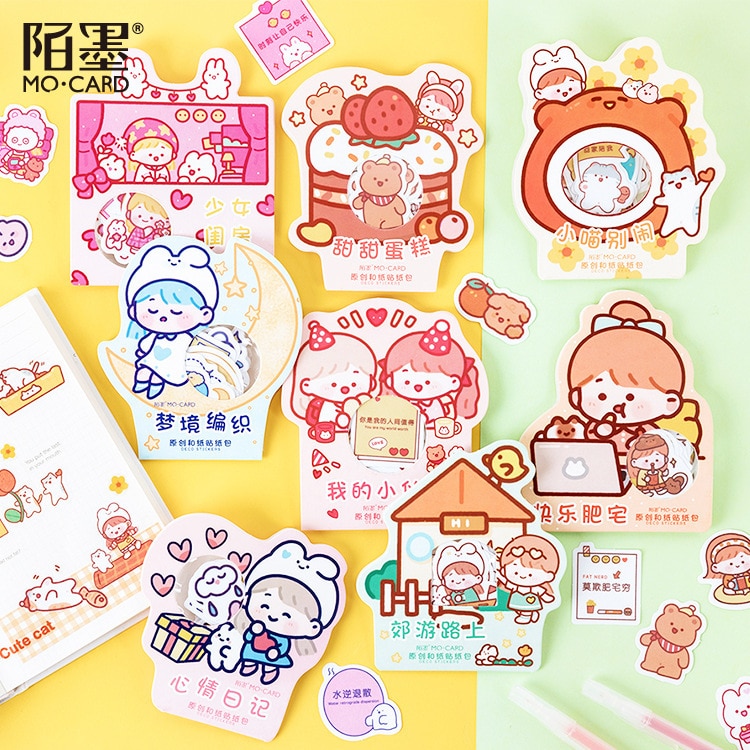 40 stuks/pak konijnengroep briefpapier stickers afdichtingslabel reissticker scrapbook dagboek planner albums decoraties doe-het-zelf