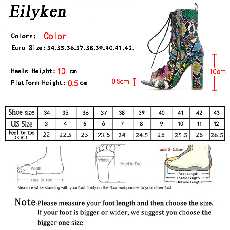 Eilyken zomer gemengde kleuren slangenprint dames enkellaarsjes sandalen pu leer open teen holle kruis veterschoenen