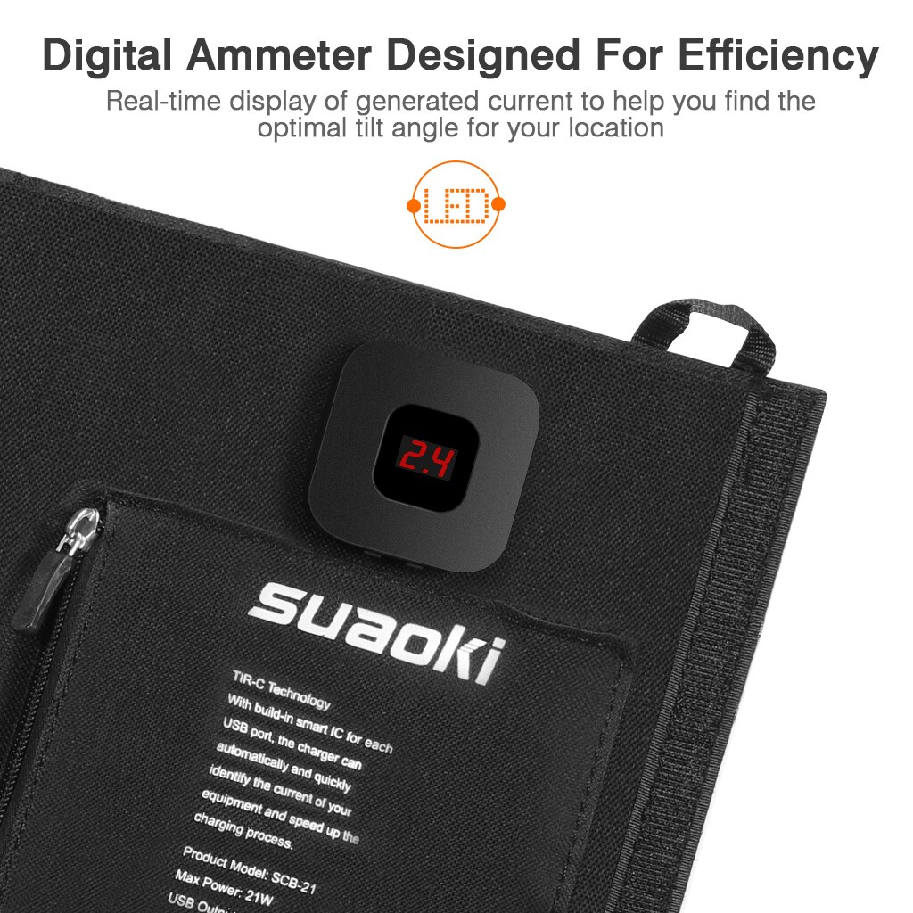 Suaoki 21W Solar Charger Opvouwbaar Zonnepaneel Met Geavanceerde TIR-C Meerdere Usb 2.0 Output Poorten Dual-Usb Kabel